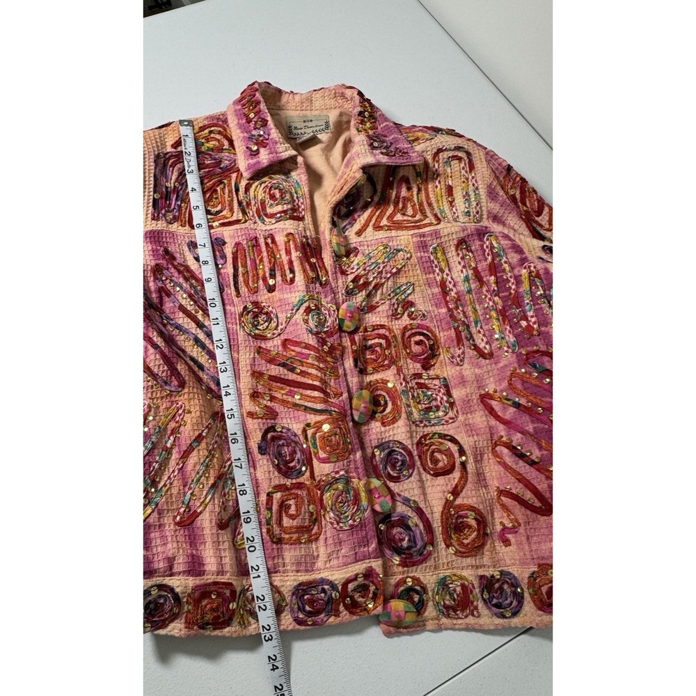 Boho Embroidered Sequin Jacket Quilted Festival Hippie Artwear Womens L - Picture 7 of 12